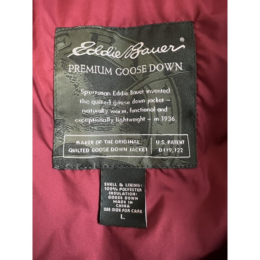 Eddie Bauer Premium Goose Down Women's L Full Zip Vest Burgundy‎ Puffer - Picture 3 of 4